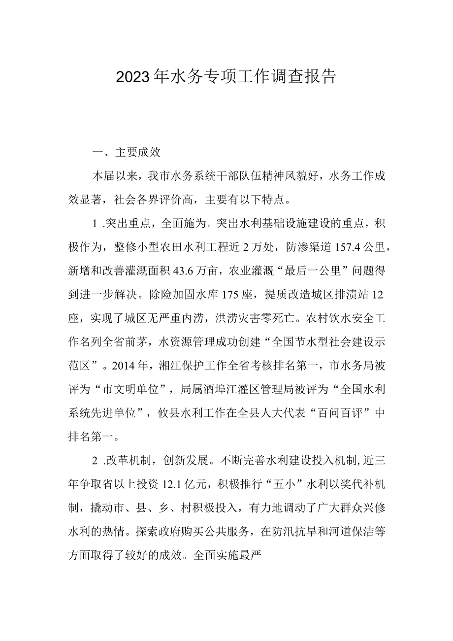 2023年水务专项工作调查报告.docx_第1页