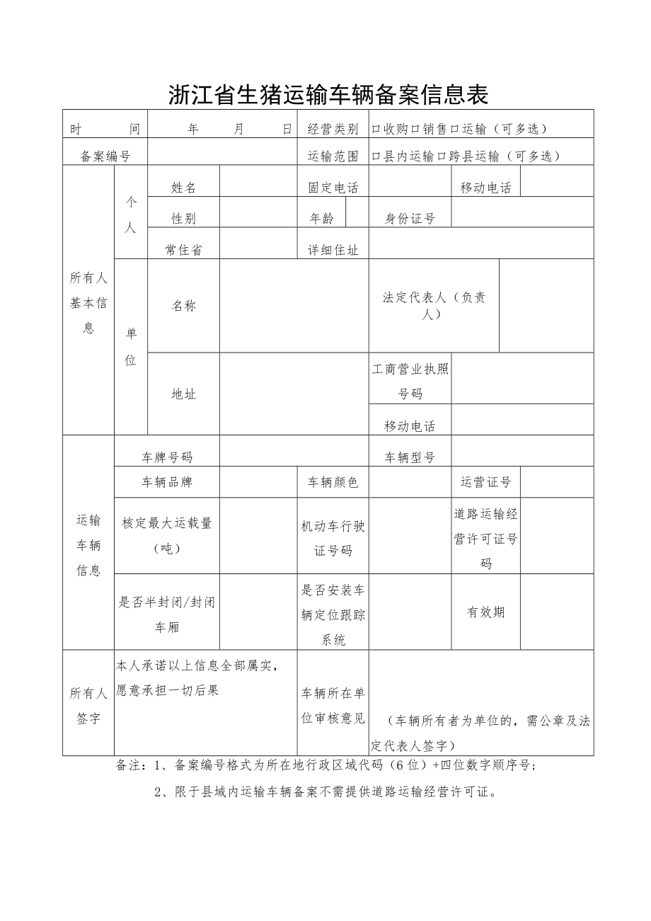 浙江省生猪运输车辆备案信息表.docx_第1页