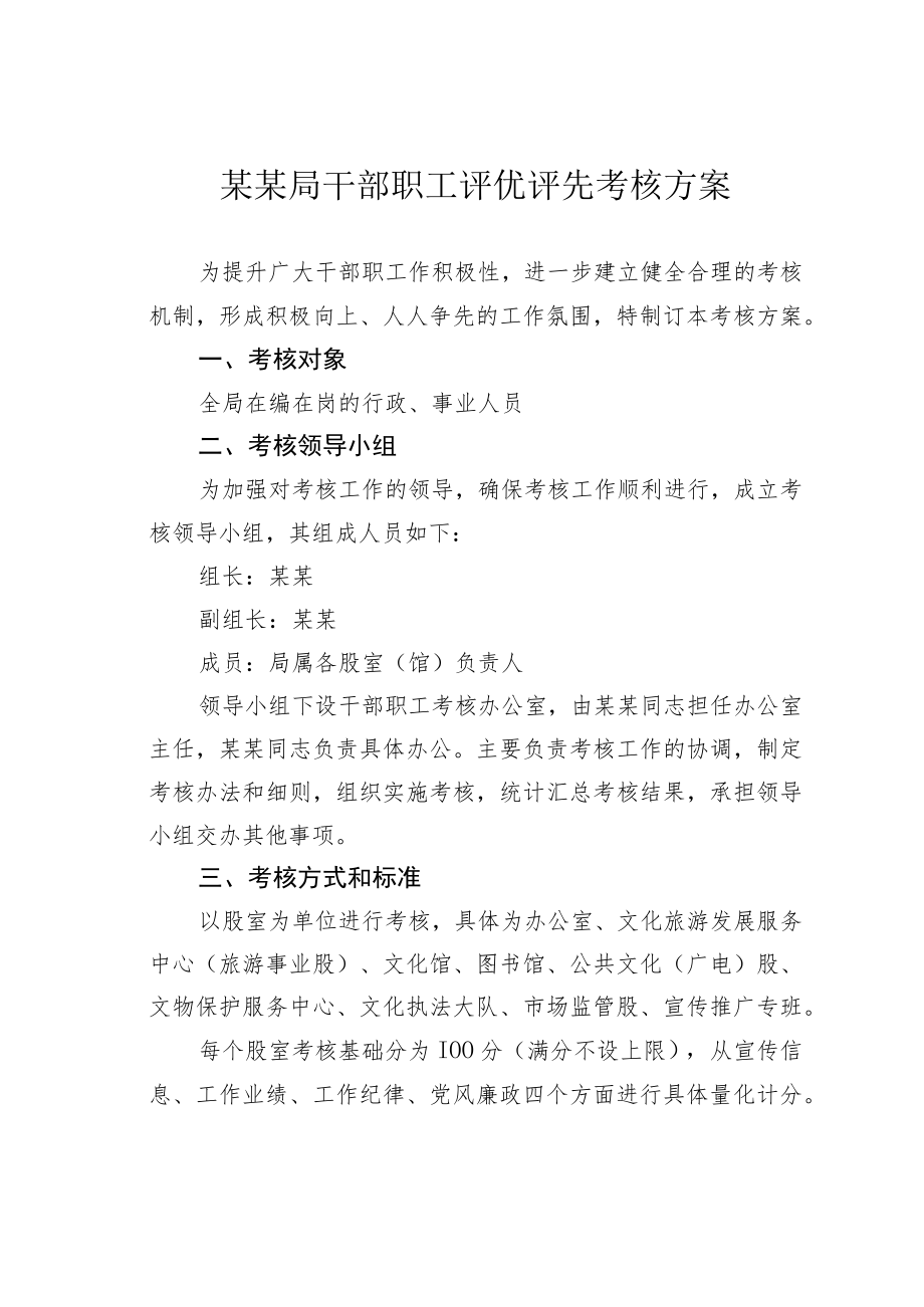 某某局干部职工评优评先考核方案.docx_第1页