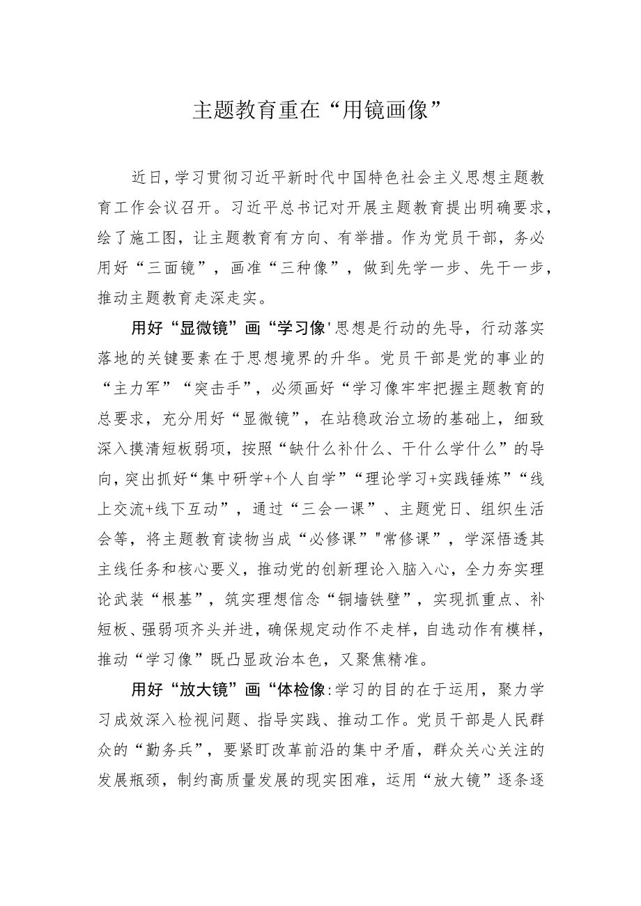 主题教育研讨发言材料：主题教育重在“用镜画像”.docx_第1页