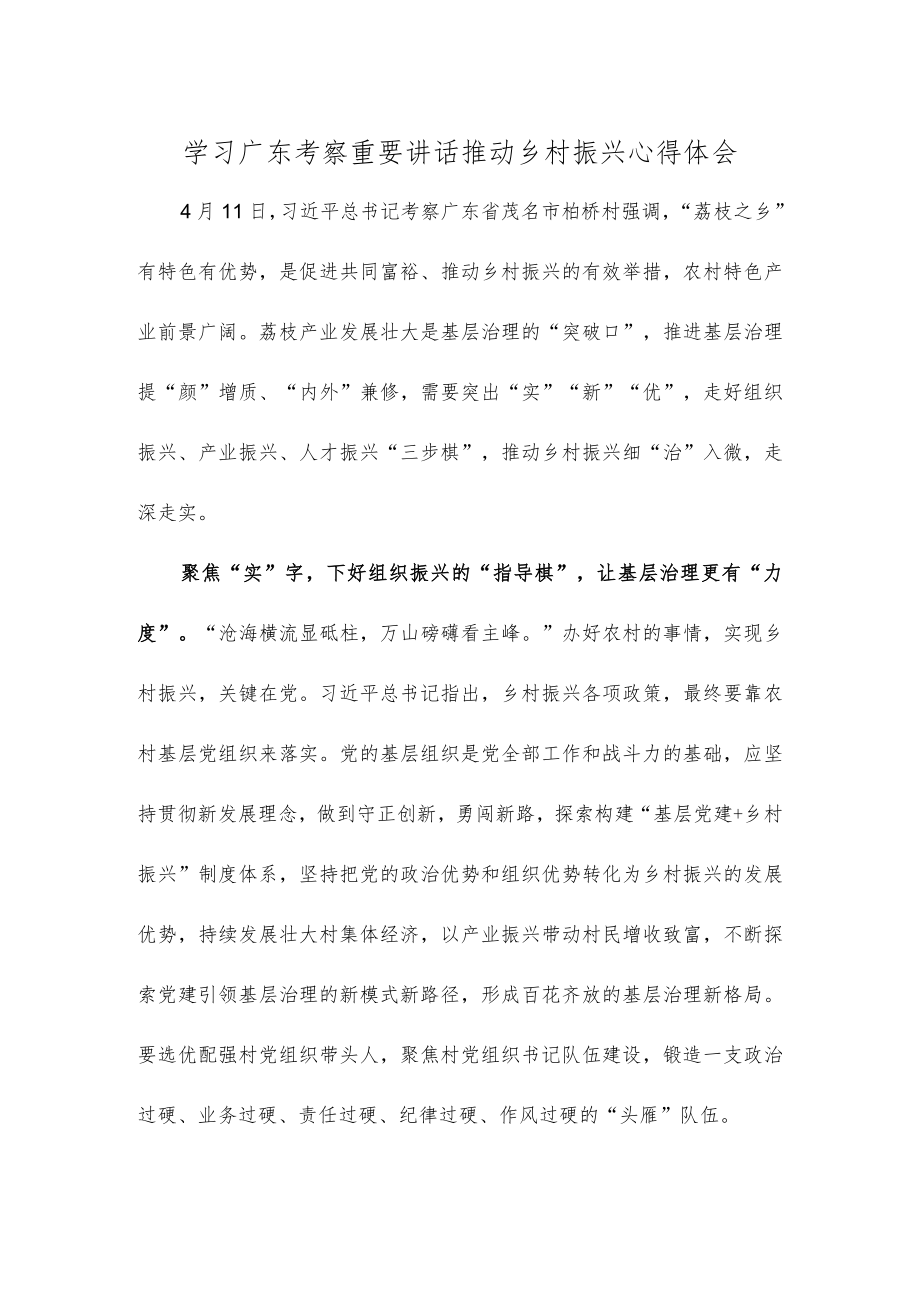 学习广东考察重要讲话推动乡村振兴心得体会.docx_第1页