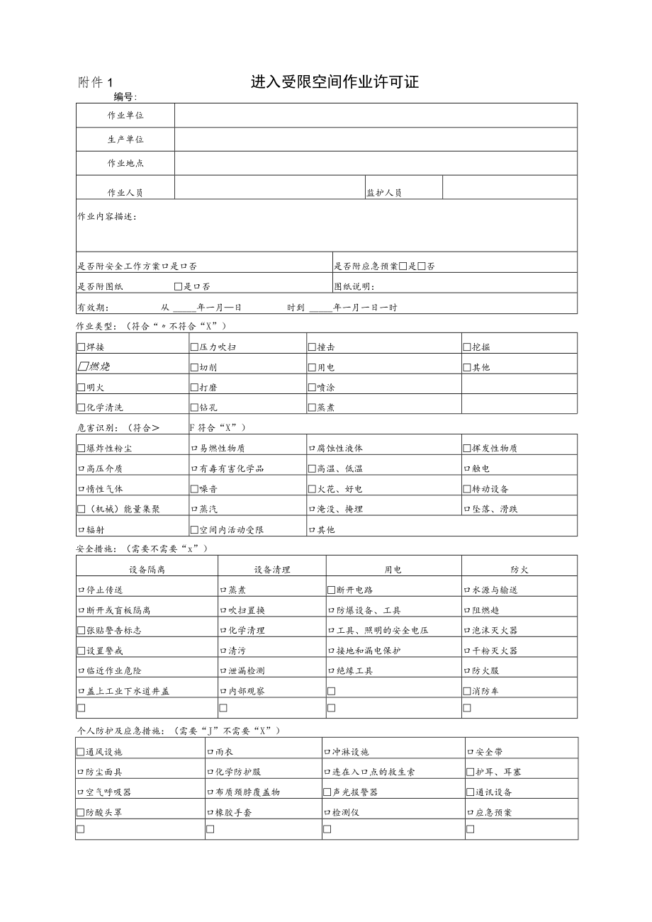 受限空间作业许可证.docx_第1页