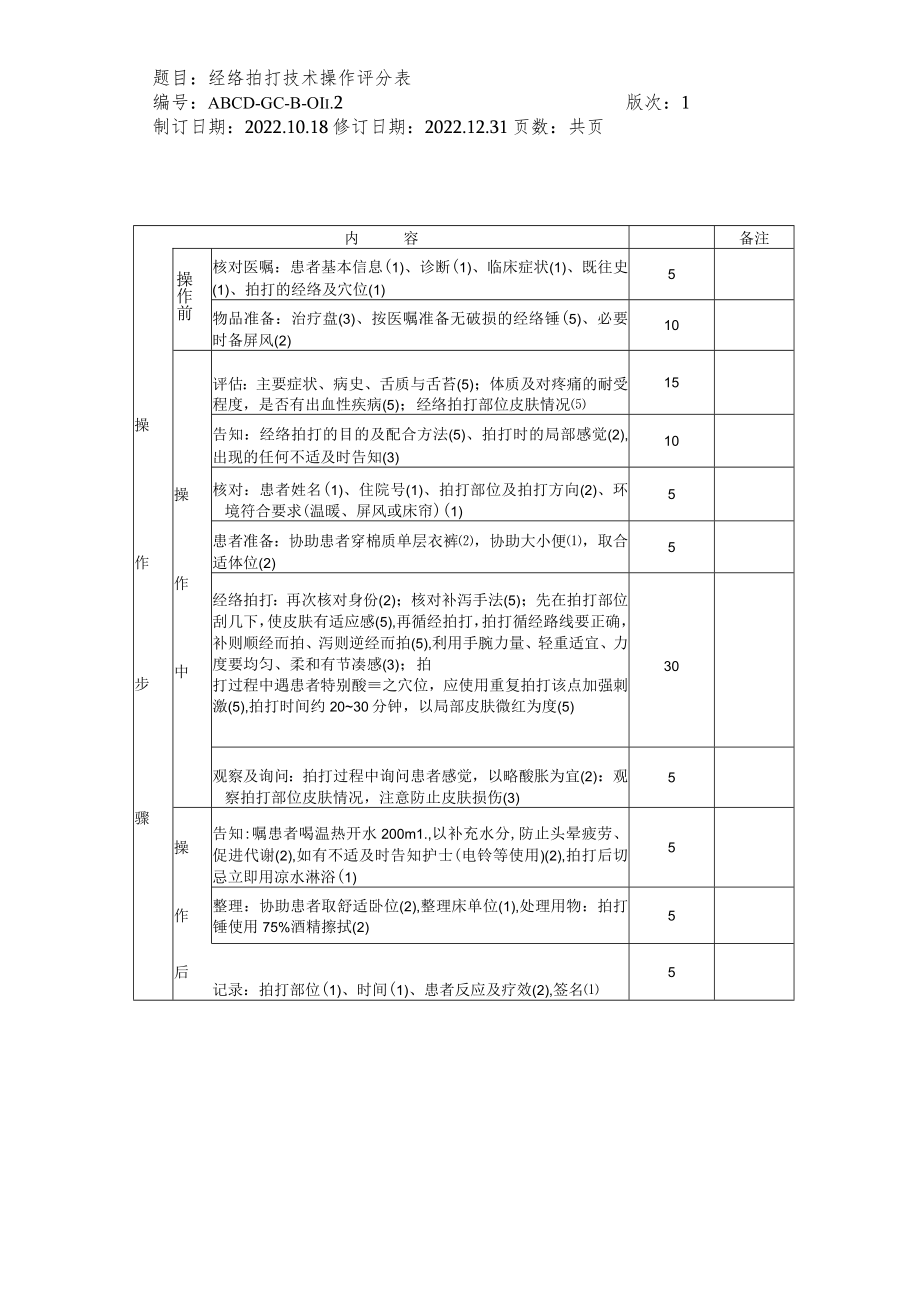 中医护理技术操作经络拍打技术操作流程与考核评分标准.docx_第2页