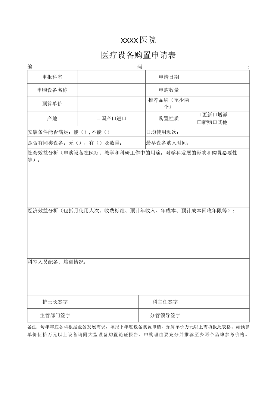 医疗设备购置申请表.docx_第1页