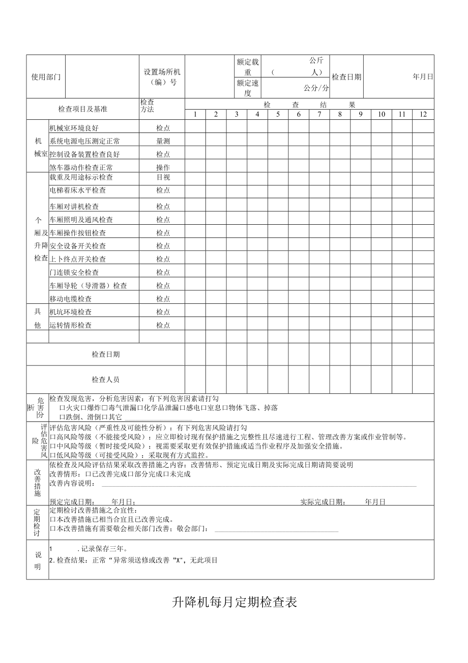 升降机每月定期检查表.docx_第1页