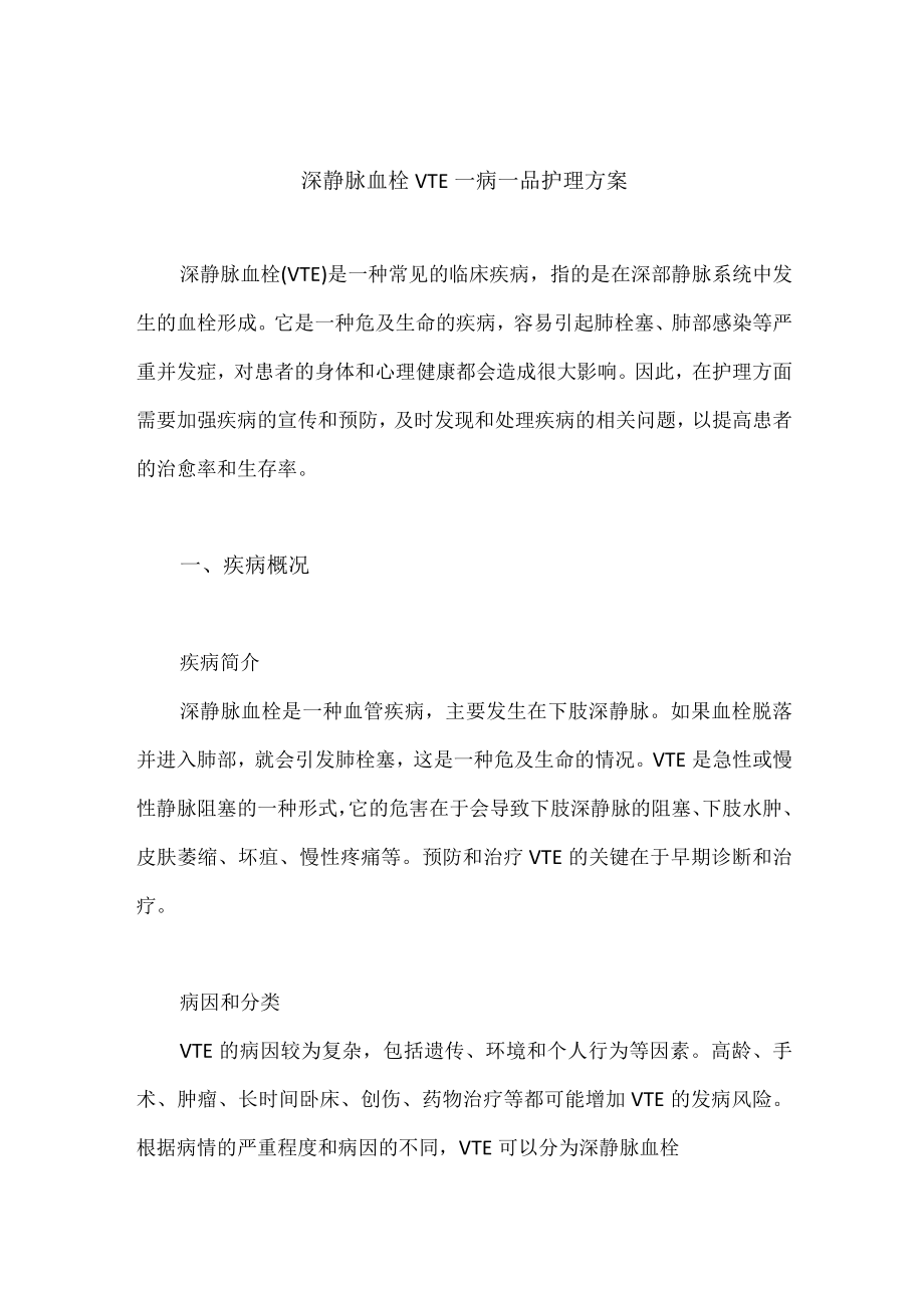 深静脉血栓VTE“一病一品”护理方案.docx_第1页