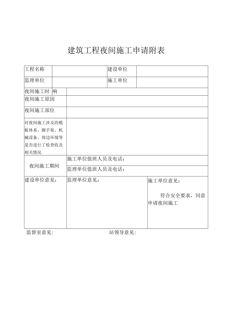 夜间施工申报表.docx_第1页