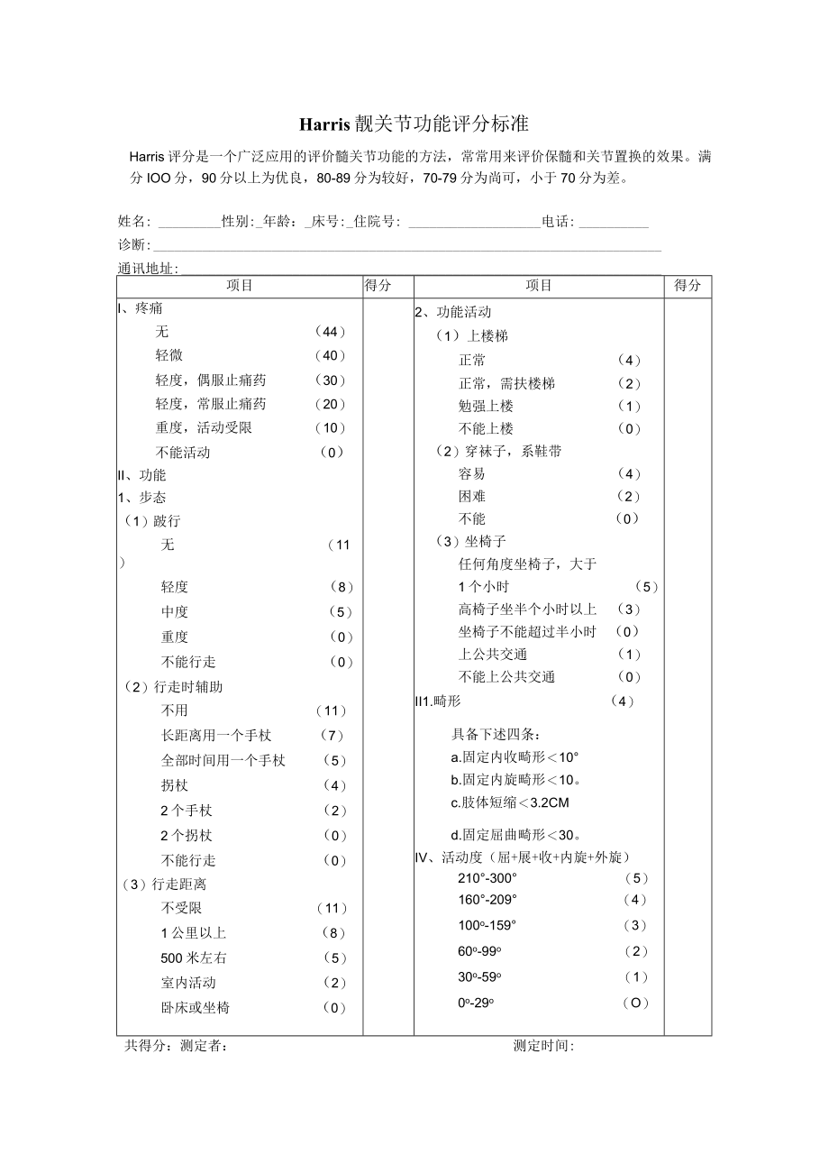 康复医学科Harris_髋关节功能评分标准.docx_第1页