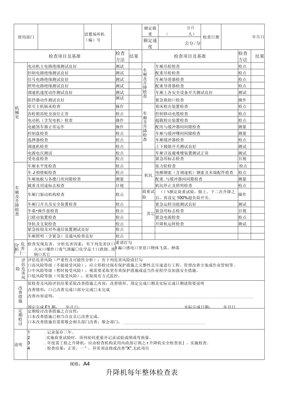 升降机每年整体检查表.docx_第1页