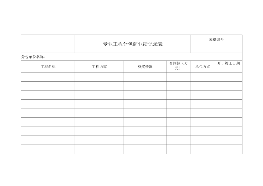 专业工程分包商业绩记录表.docx_第1页