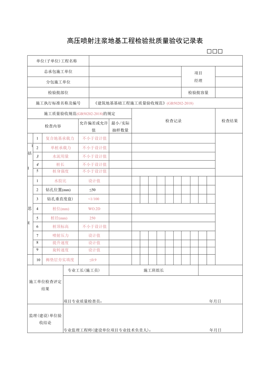 高压喷射注浆地基工程检验批质量验收记录表.docx_第1页