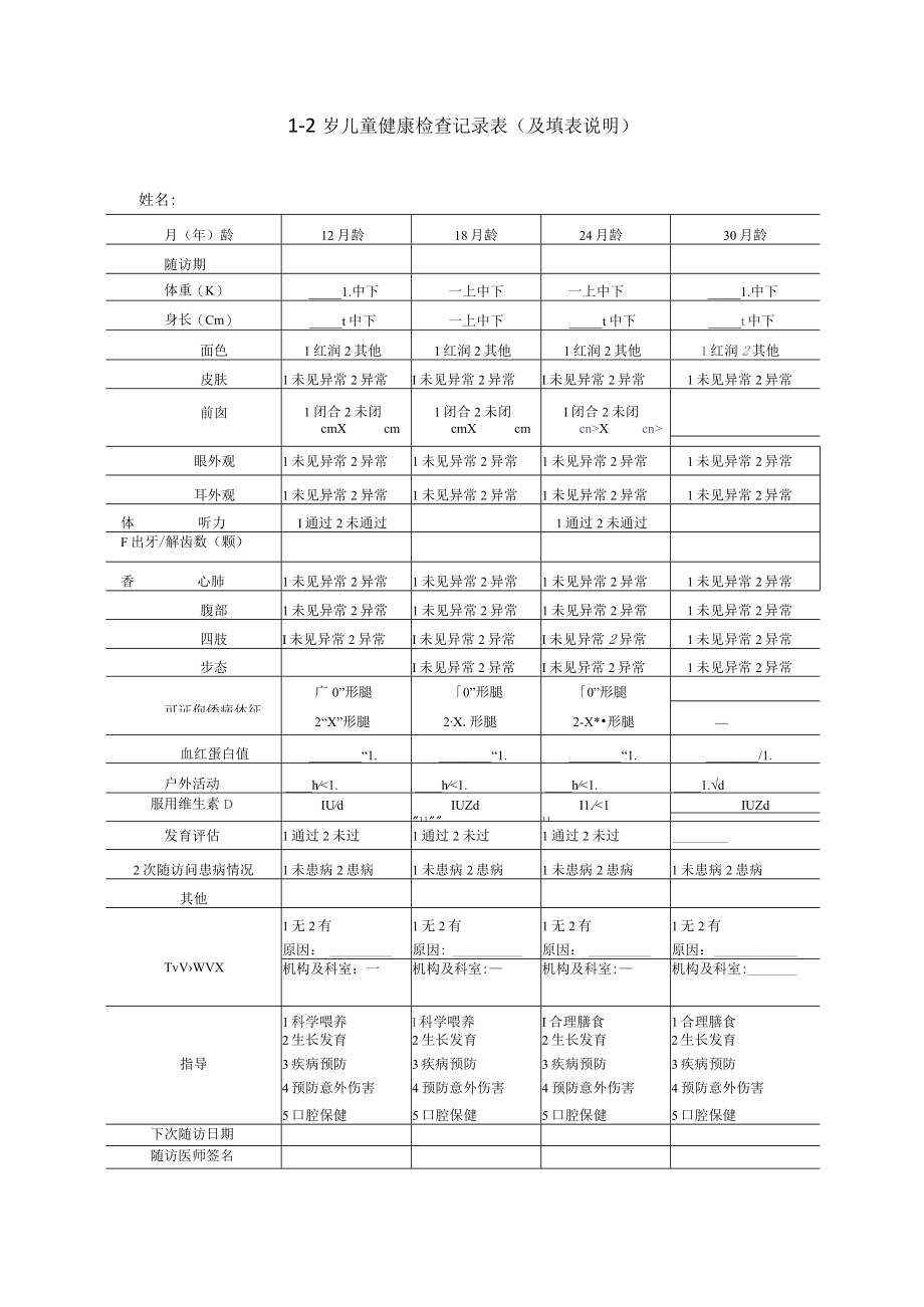 1－2岁儿童健康检查记录表（及填表说明）.docx_第1页