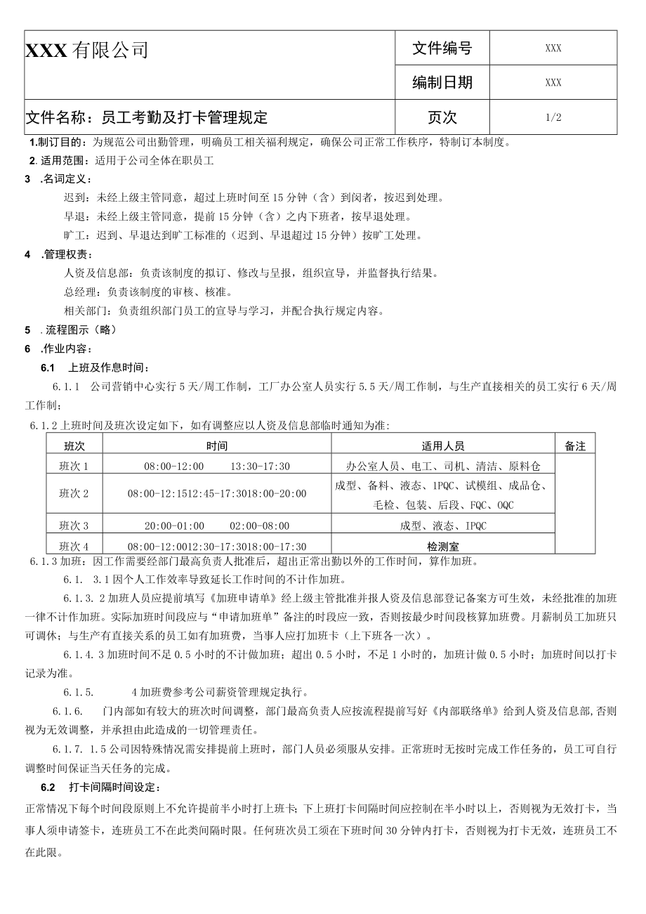 员工考勤及打卡管理规定.docx_第1页