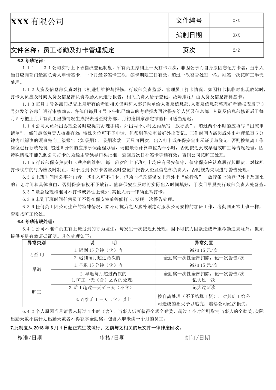 员工考勤及打卡管理规定.docx_第2页