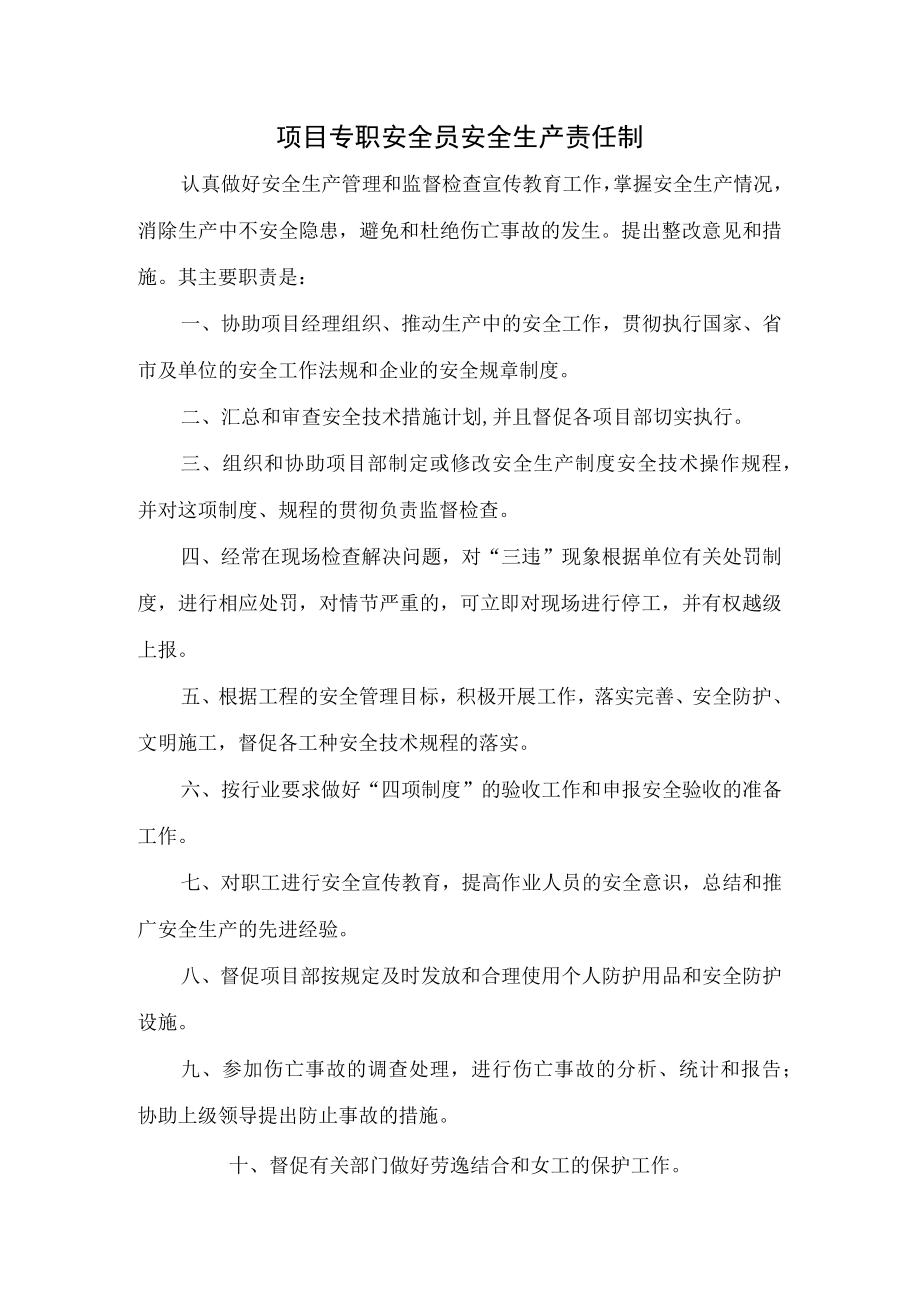 项目专职安全员安全生产责任制.docx_第1页