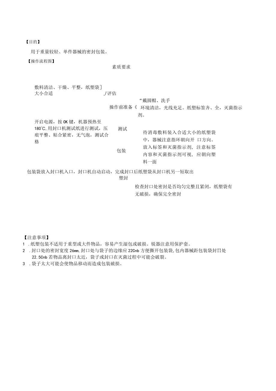 妇婴医院护理技术操作供应室纸塑包装操作操作流程图与考核评分标准.docx_第1页