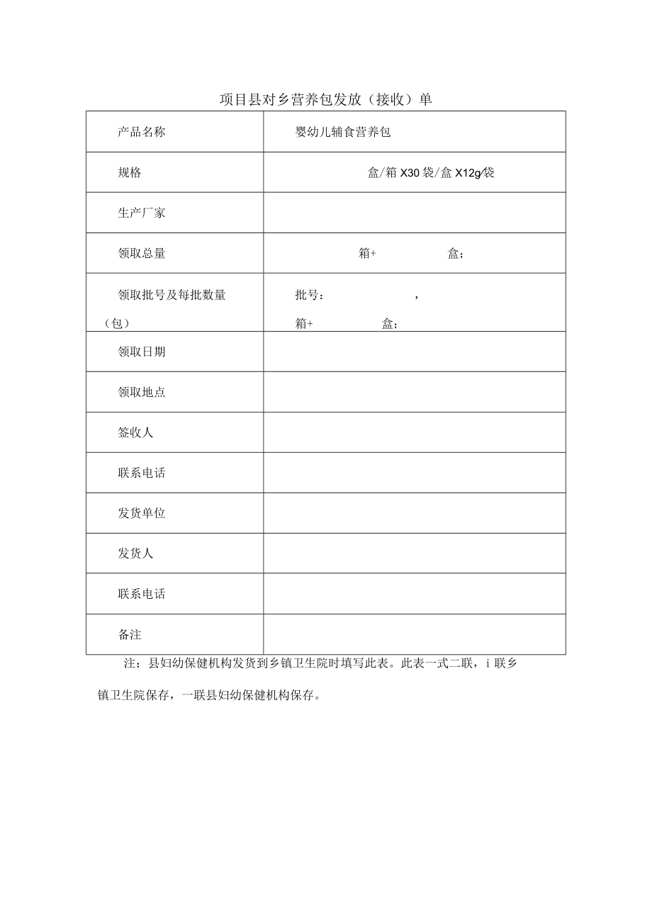 项目县对乡营养包发放（接收）单.docx_第1页