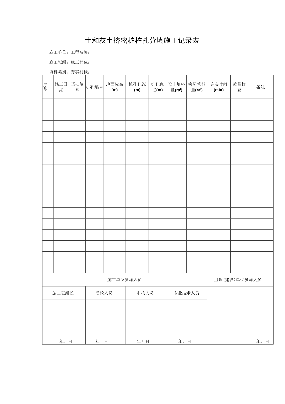 土和灰土挤密桩桩孔分填施工记录表.docx_第1页