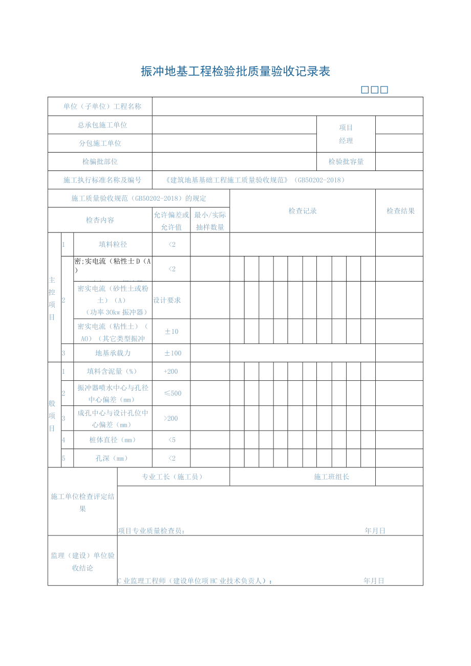 振冲地基工程检验批质量验收记录表.docx_第1页