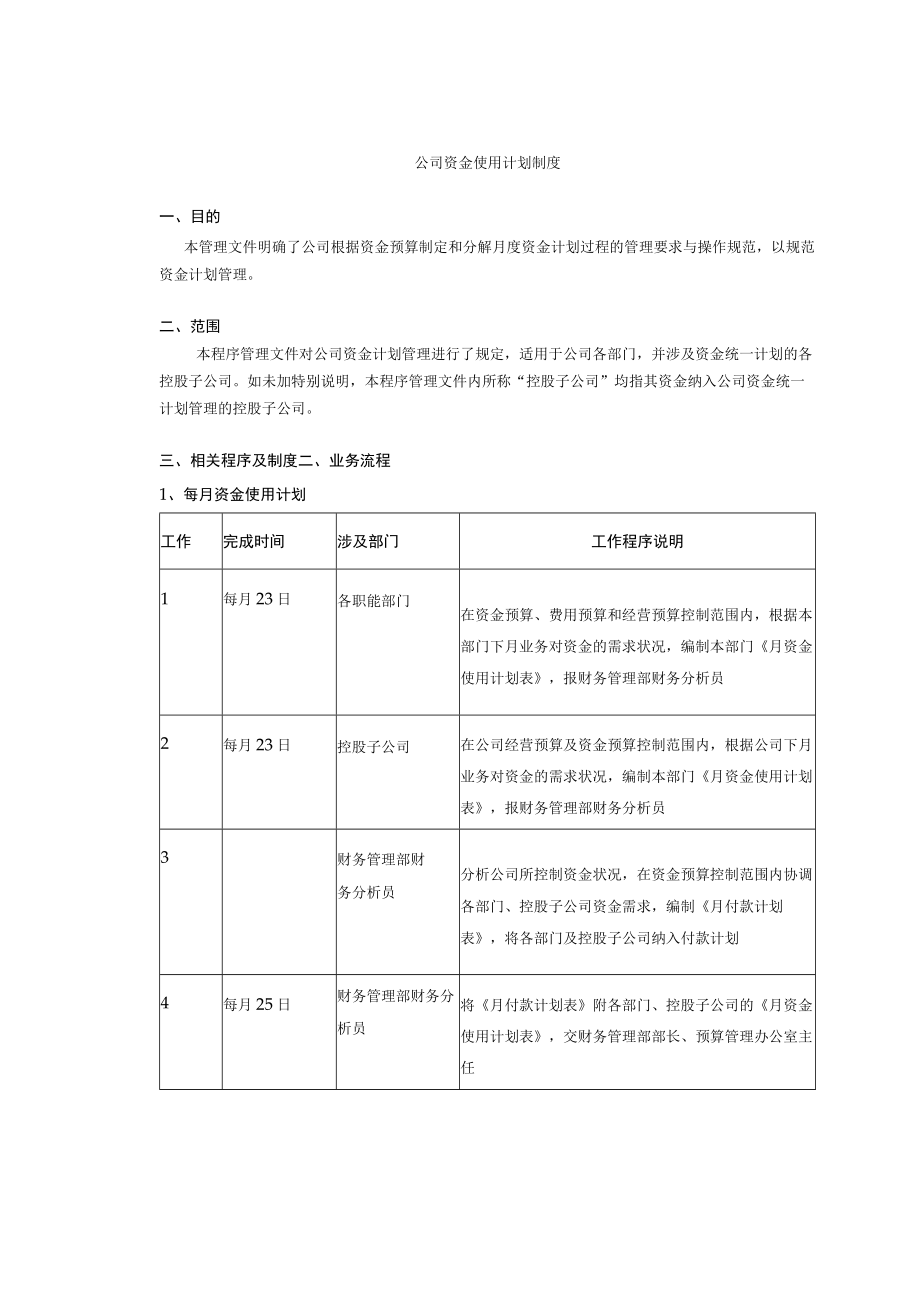 公司资金使用计划制度.docx_第1页