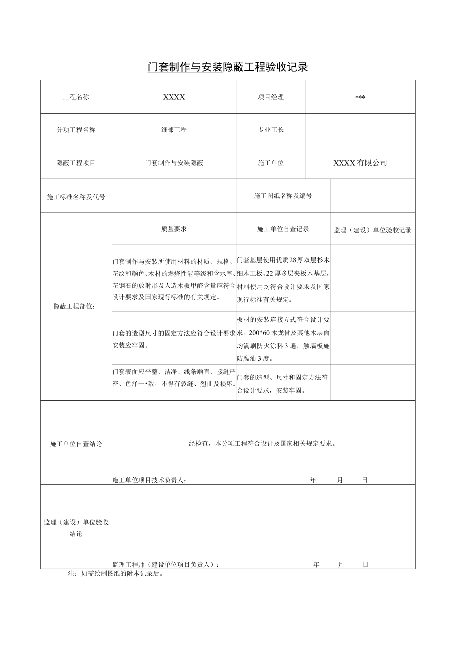 门套制作与安装 隐蔽工程验收记录.docx_第1页