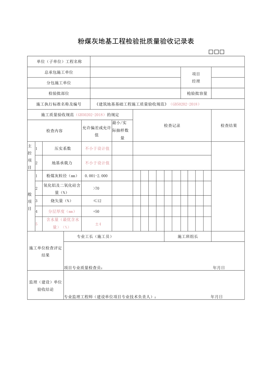 粉煤灰地基工程检验批质量验收记录表.docx_第1页