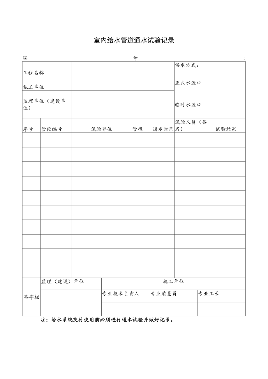 室内给水管道通水试验记录.docx_第1页