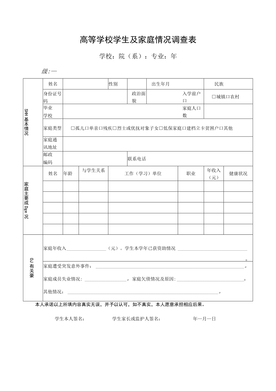 高等学校学生及家庭情况调查表.docx_第1页