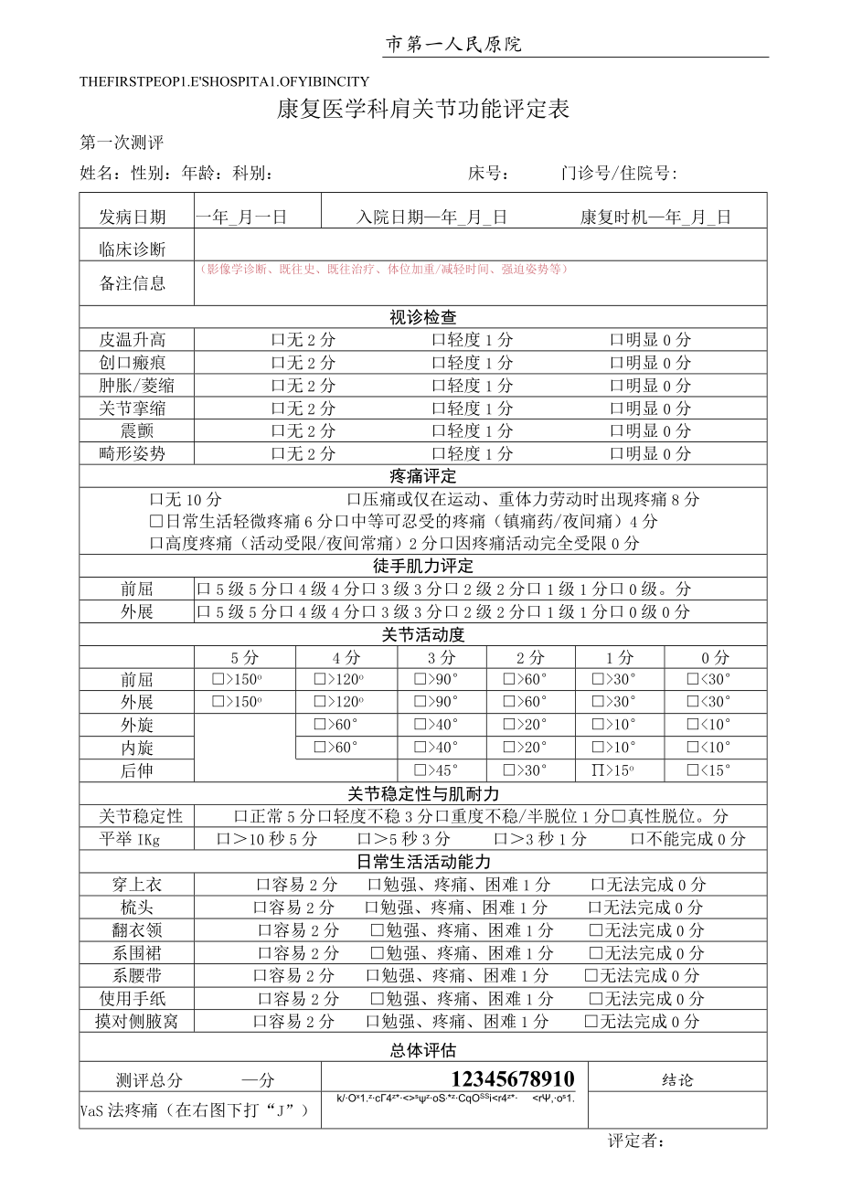 康复医学科肩关节功能评定表.docx_第1页