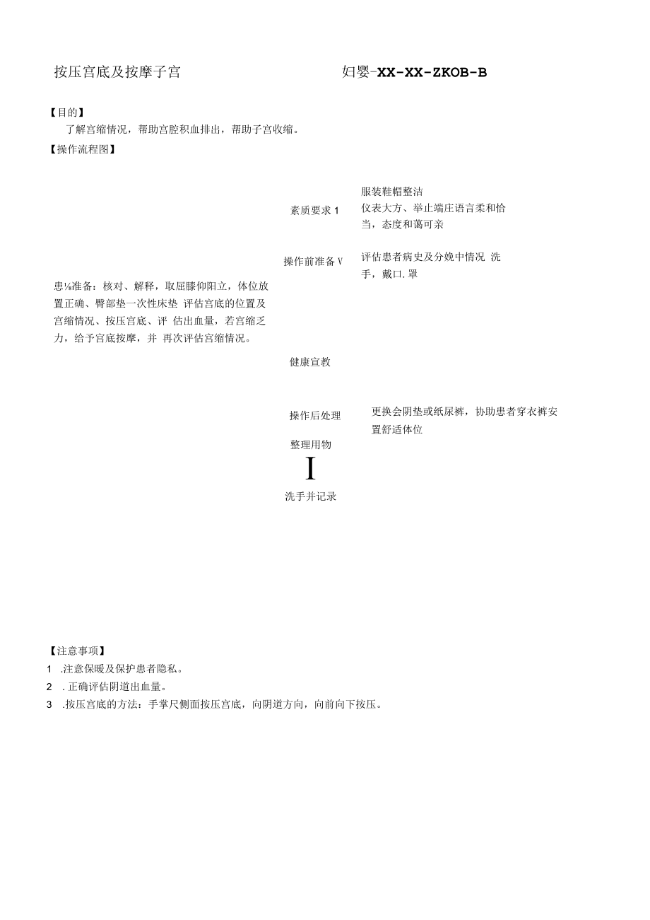 妇婴医院护理技术操作按压宫底及按摩子宫操作流程图与考核评分标准.docx_第1页