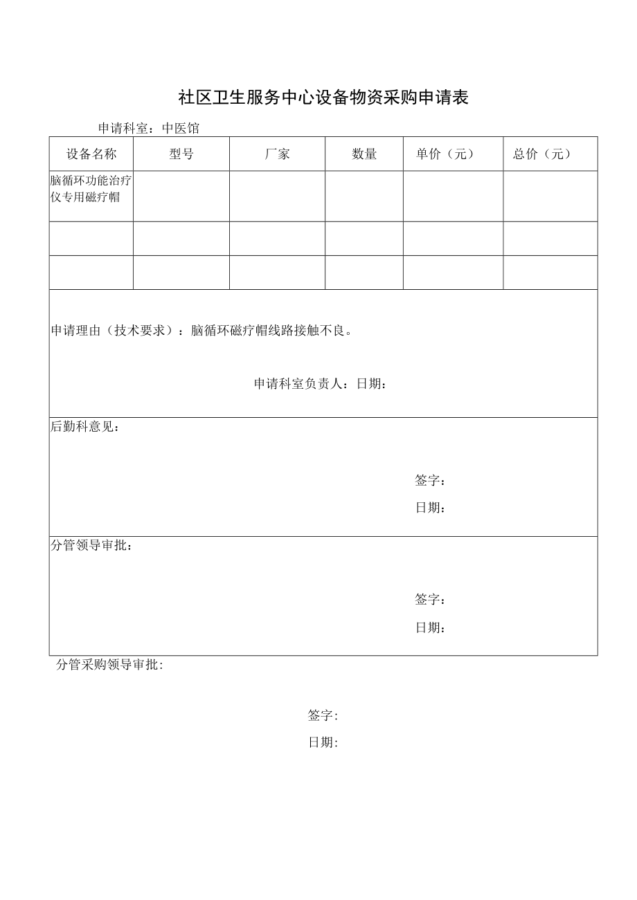 社区卫生服务中心设备物资采购申请表.docx_第1页