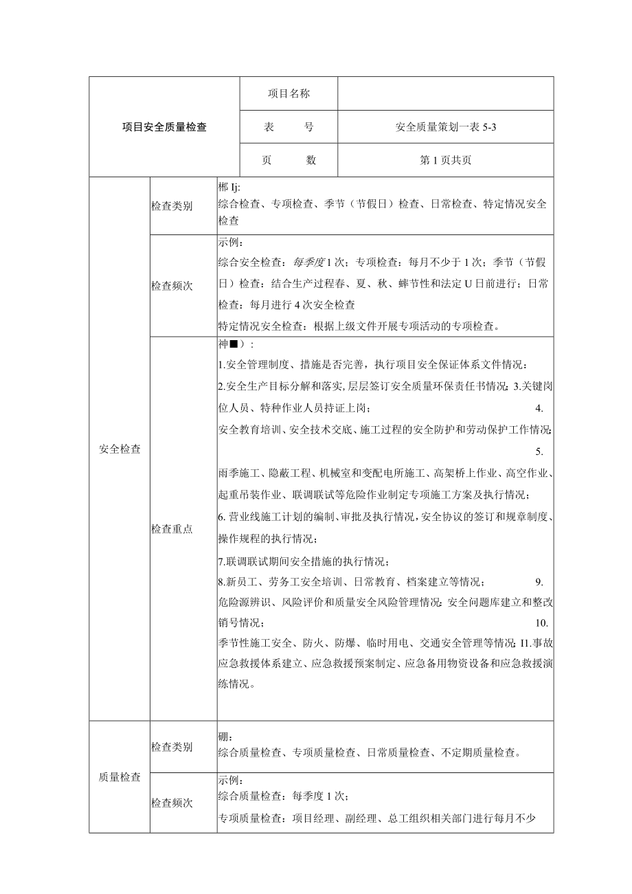 项目安全质量检查表.docx_第1页