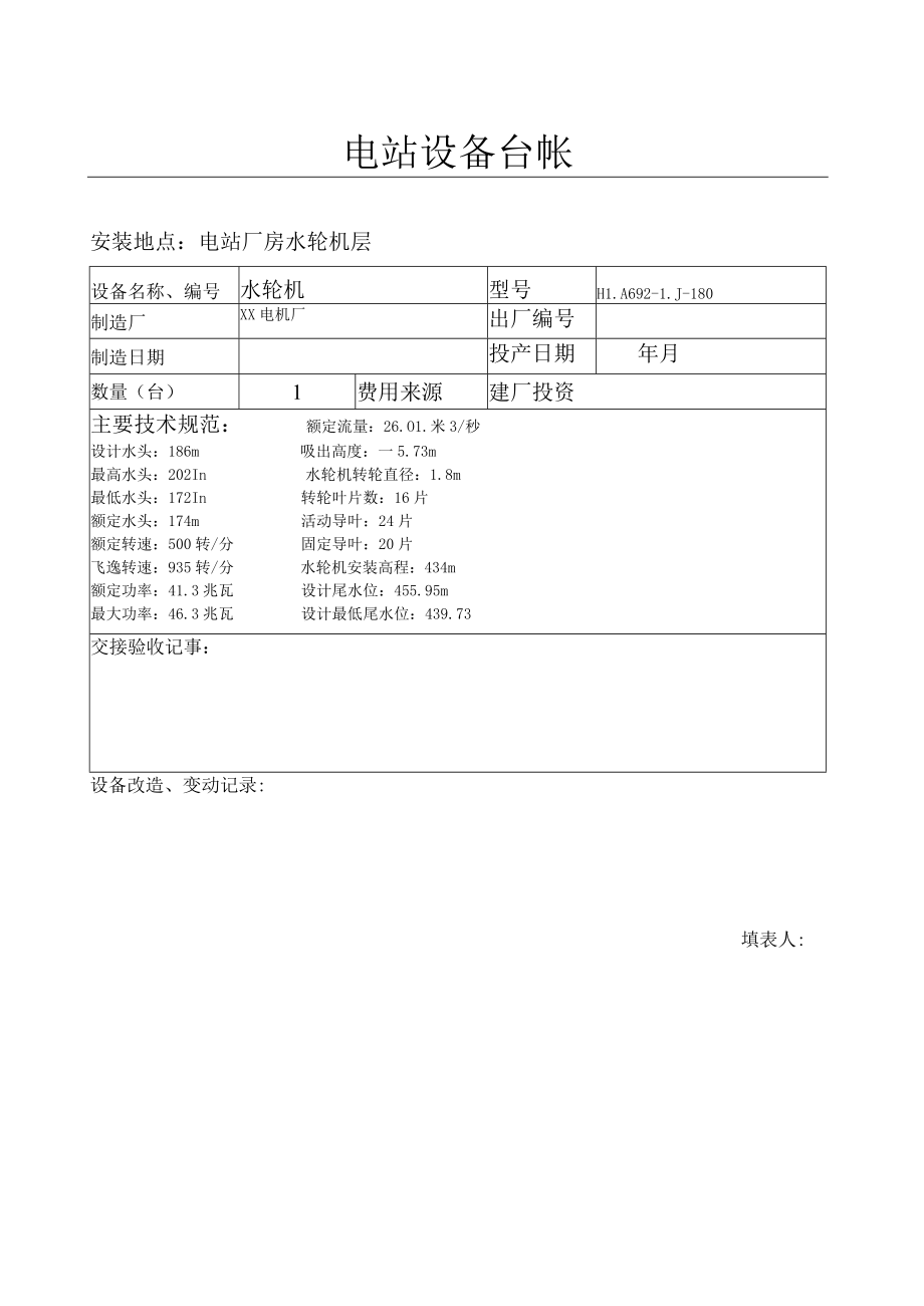 电站电站设备台帐(水轮机).docx_第1页