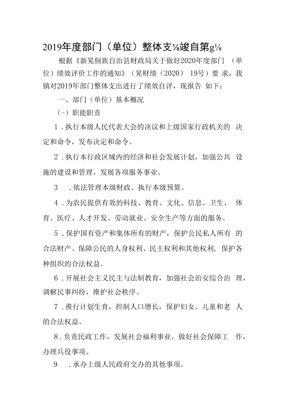 2019年度部门单位整体支出绩效自评报告.docx_第1页