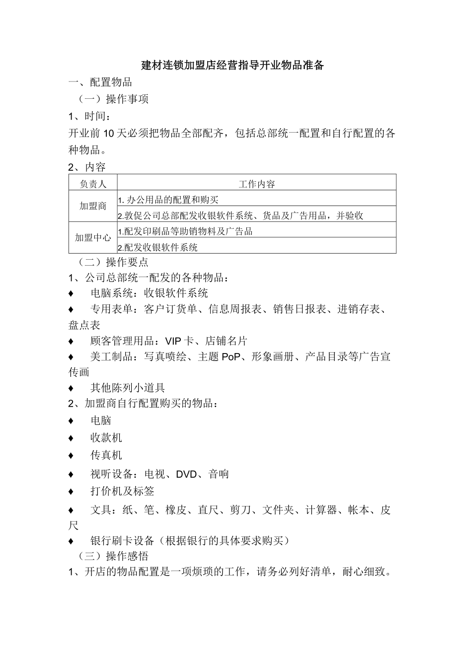 建材连锁加盟店经营指导开业物品准备.docx_第1页