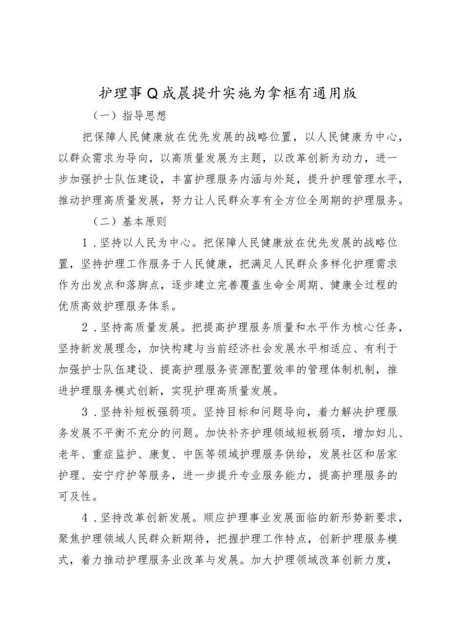 护理事业发展提升实施方案框架通用版4-10-30.docx_第1页