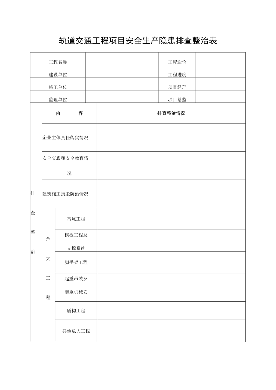 轨道交通工程项目安全生产隐患排查整治表.docx_第1页