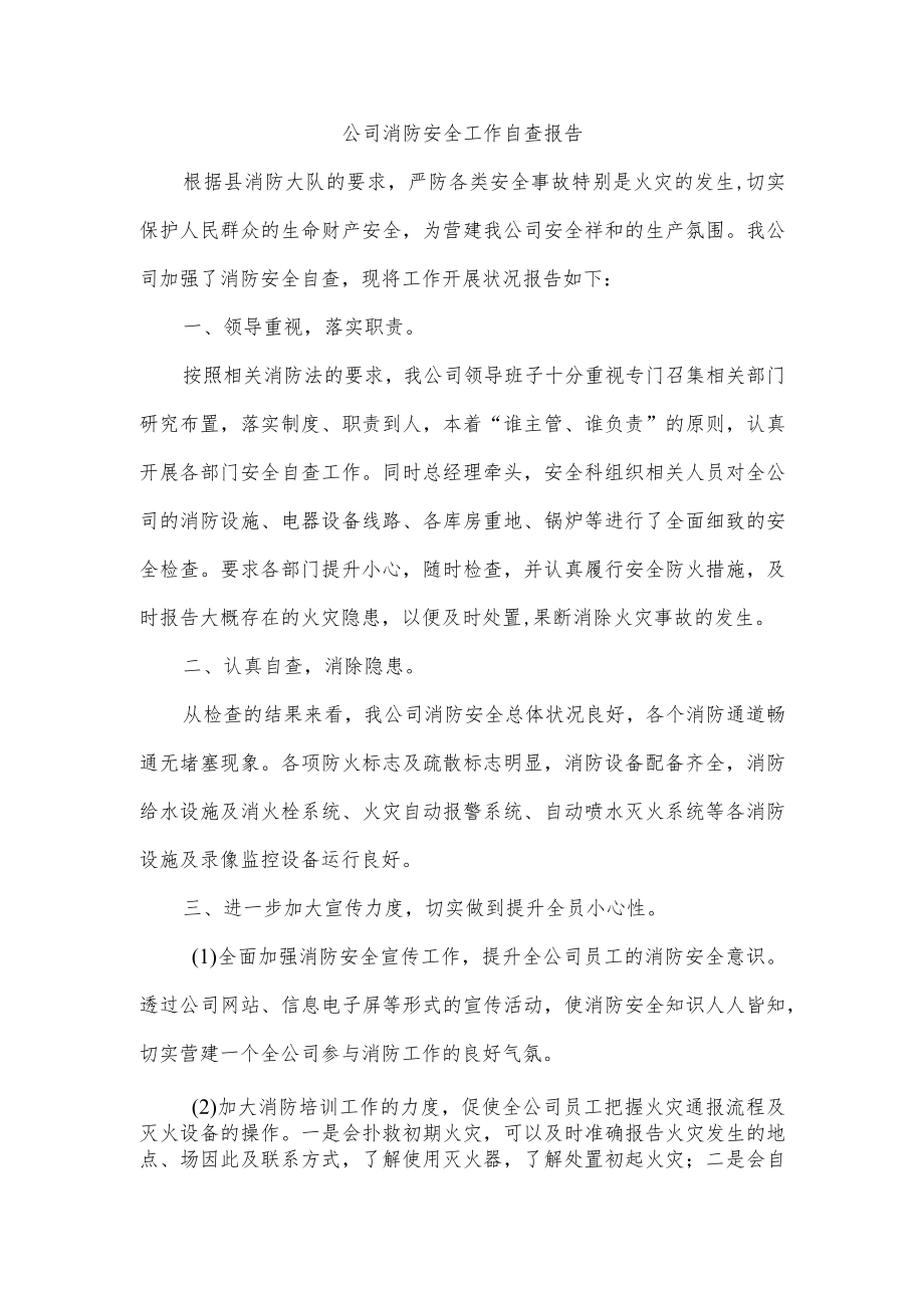 公司消防安全工作自查报告.docx_第1页