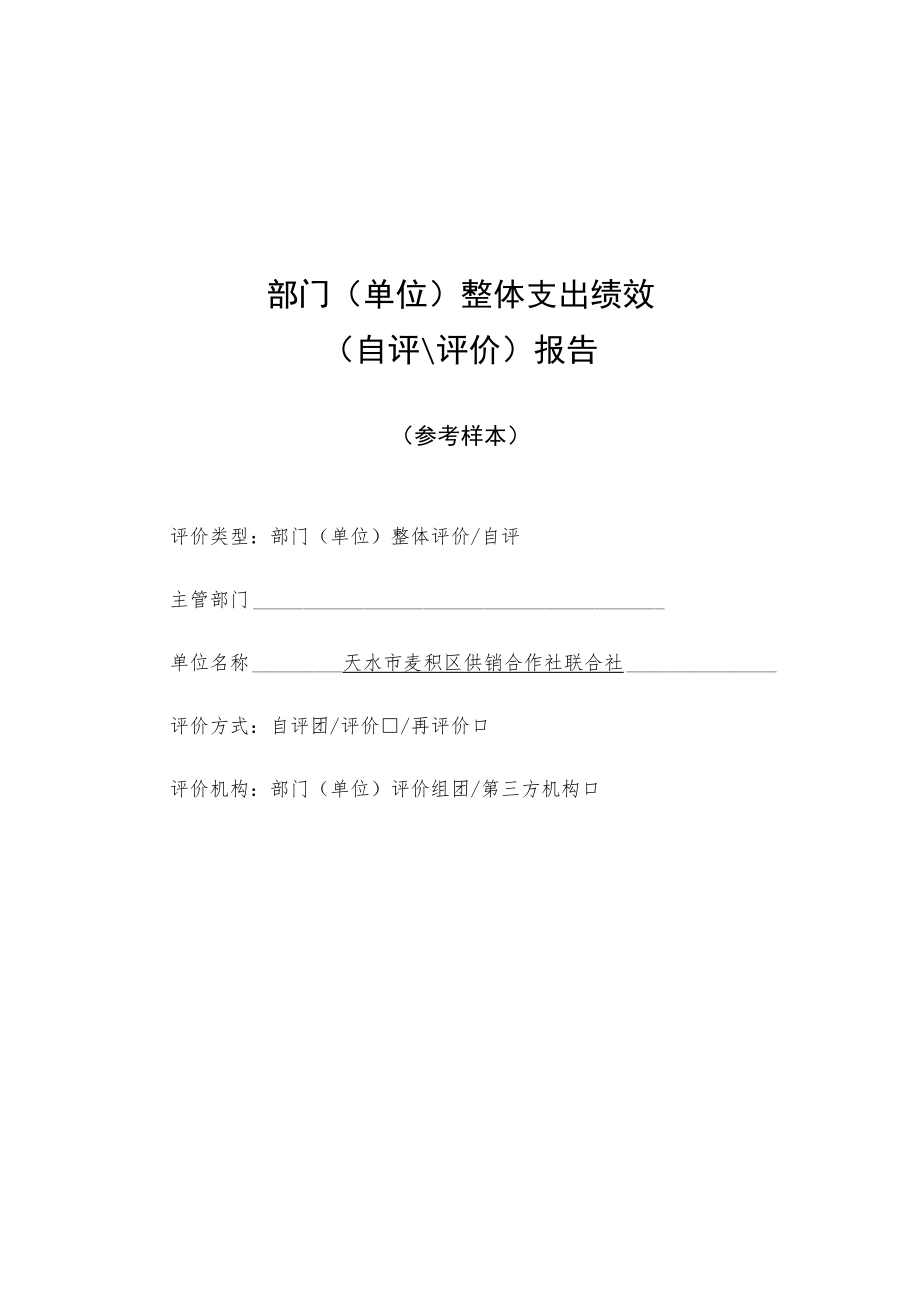 部门单位整体支出绩效自评评价报告.docx_第1页