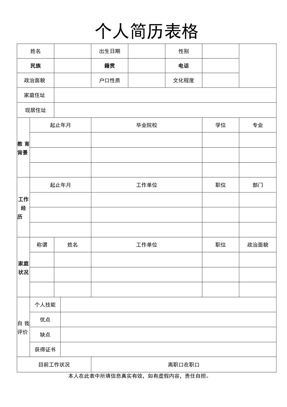 个人简历表格.docx_第1页