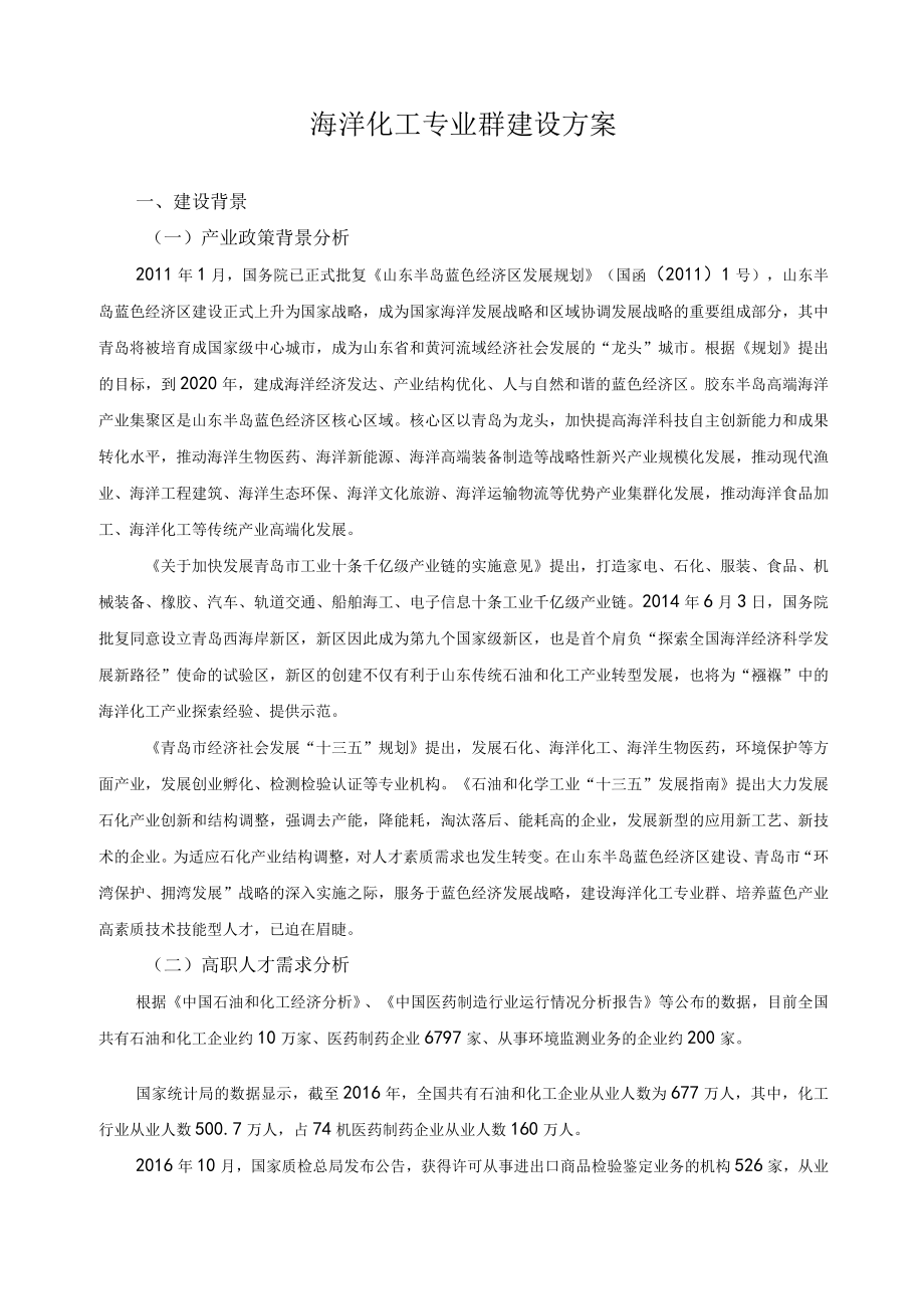 海洋化工专业群建设方案.docx_第1页