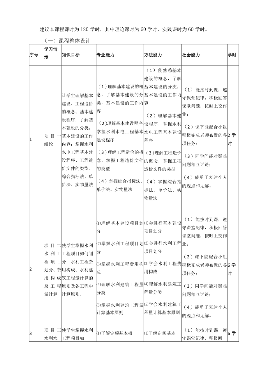 《水利工程概预算》课程标准.docx_第3页