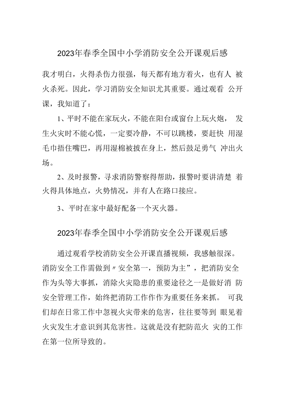 2023年春季全国中小学消防安全公开课观后感最新4篇 (适用).docx_第2页