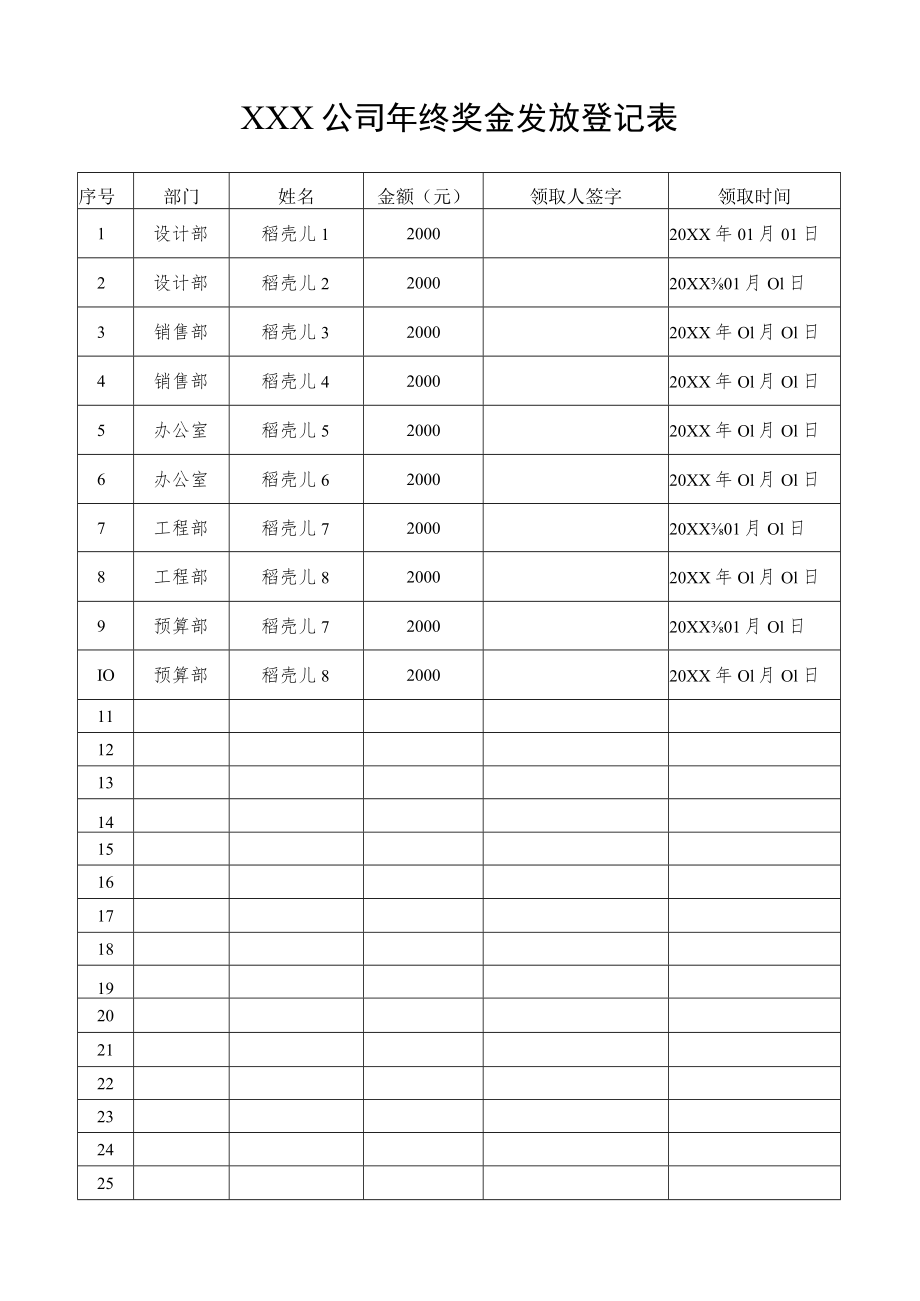 公司年终奖金发放登记表.docx_第1页