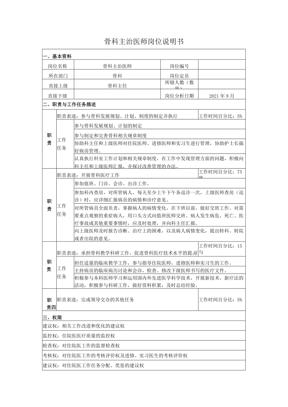 骨科主治医师岗位说明书.docx_第1页