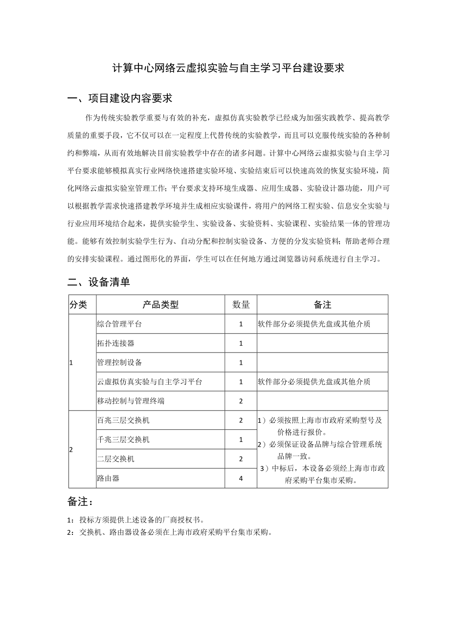 计算中心网络云虚拟实验与自主学习平台建设要求项目建设内容要求.docx_第1页