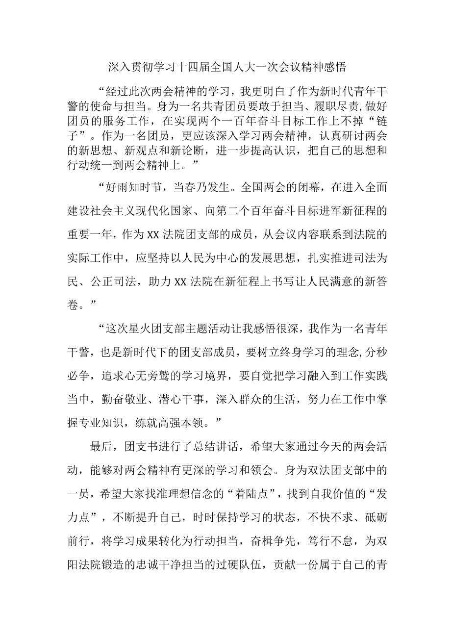 党员干部深入贯彻学习十四届全国人大一次会议精神感悟.docx_第1页