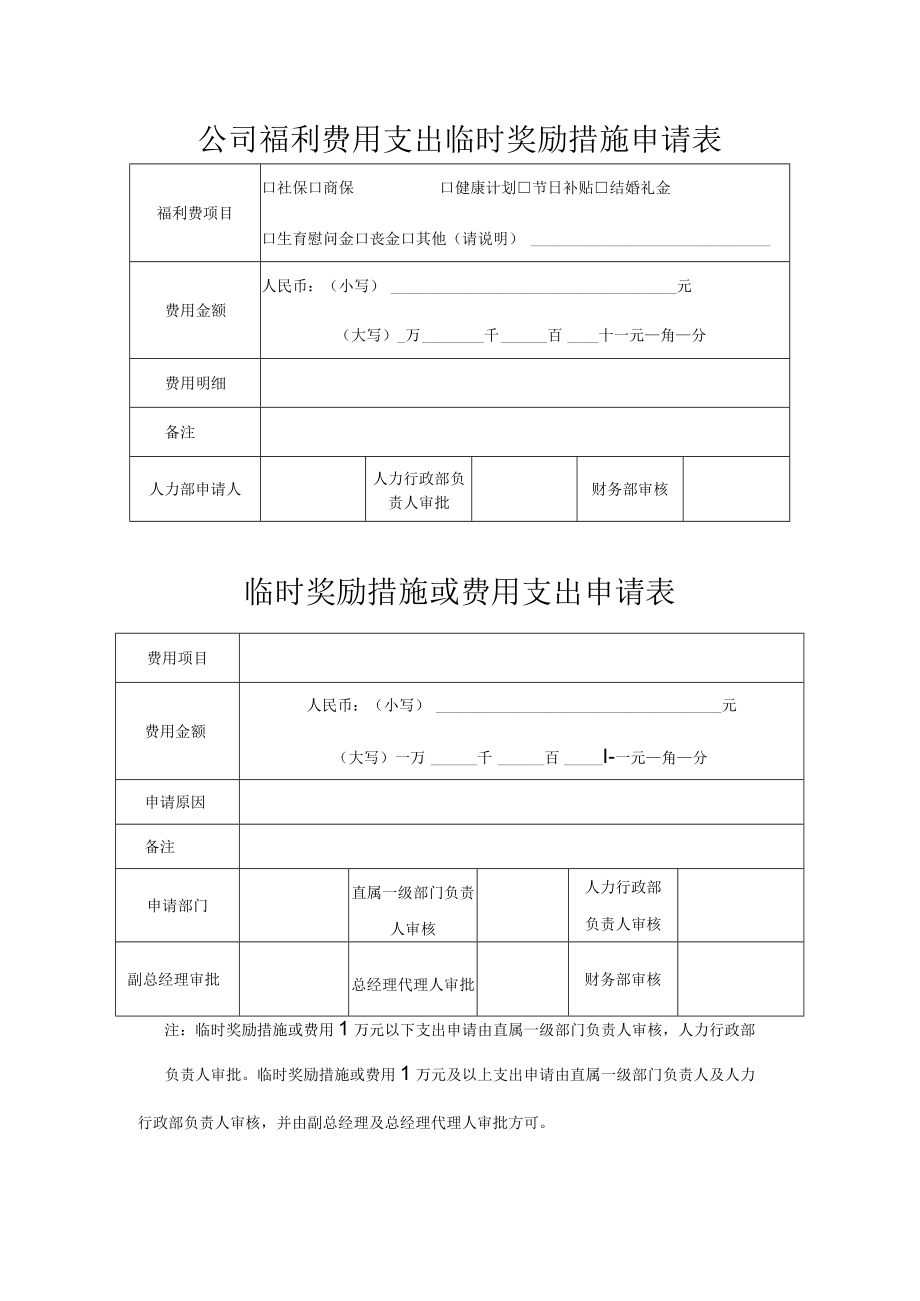 公司福利费用支出临时奖励措施申请表.docx_第1页