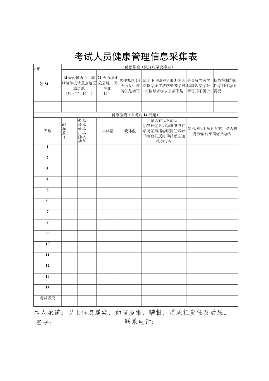 考试人员健康管理信息采集表.docx_第1页