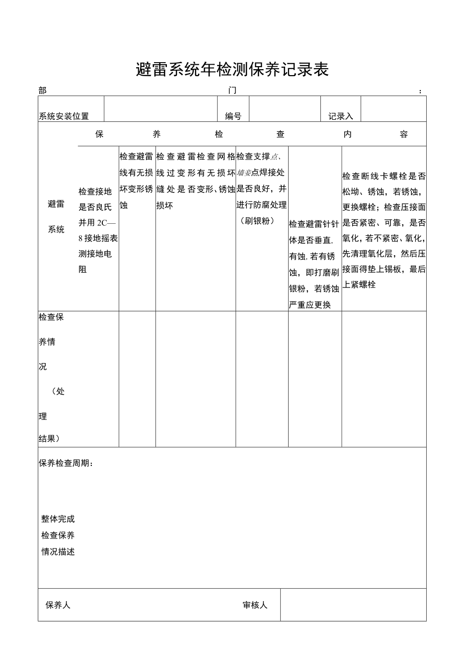 避雷系统年检测保养记录表.docx_第1页